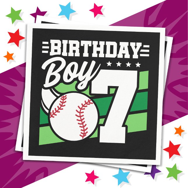 7 Year Old Baseball Party Theme 7th Birthday Boy Napkins (Creator Uploaded)
