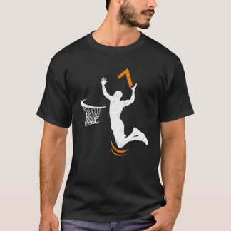 7 Year Old Basketball Dunk 7Th Birthday Party Boys T-Shirt