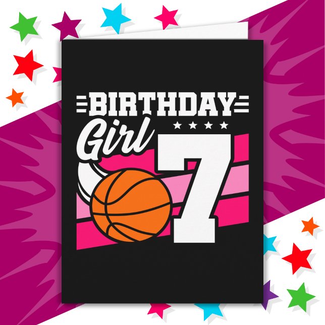 7 Year Old Basketball Party 7th Birthday Girl Card (Creator Uploaded)