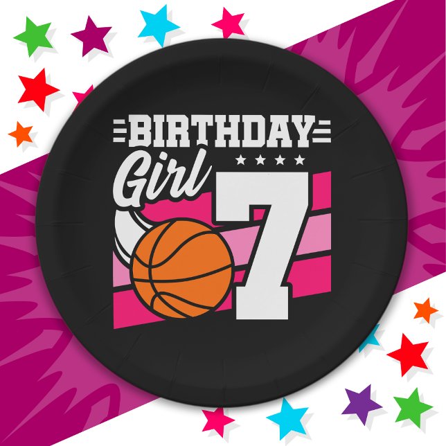 7 Year Old Basketball Party 7th Birthday Girl Paper Plates (Creator Uploaded)
