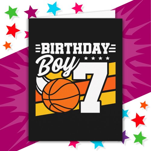 7 Year Old Basketball Party Theme 7th Birthday Boy Card