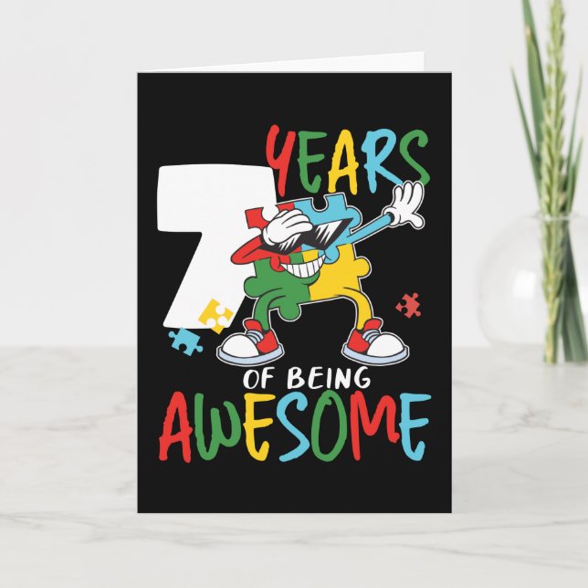 7 Year Old Birthday Boy Or Girl Autism Awareness Card (Front)