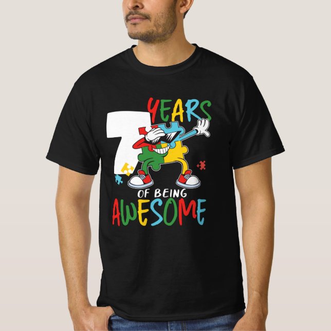 7 Year Old Birthday Boy Or Girl Autism Awareness T-Shirt (Front)