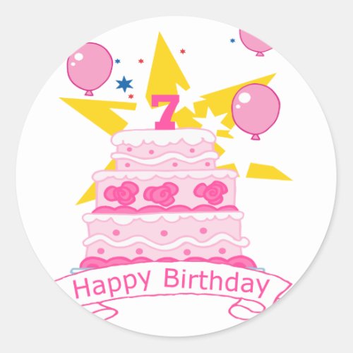 7 Year Old Birthday Cake Classic Round Sticker