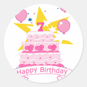 7 Year Old Birthday Cake Classic Round Sticker