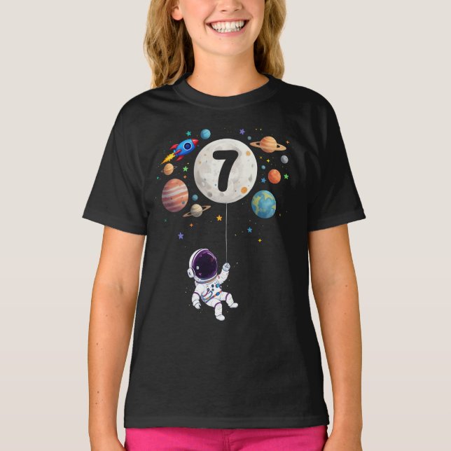 7 Year Old Birthday Planets Astronaut 7th Birthday T-Shirt (Front)