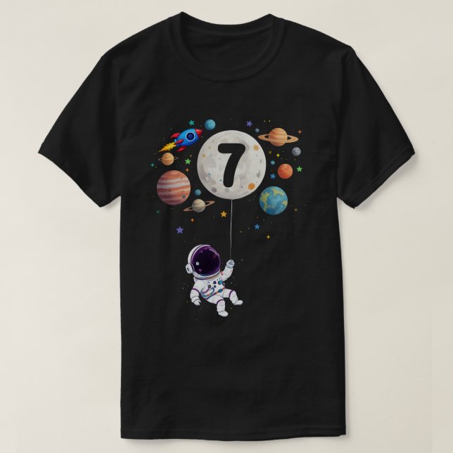 7 Year Old Birthday Planets Astronaut 7th Birthday T-Shirt (Design Front)
