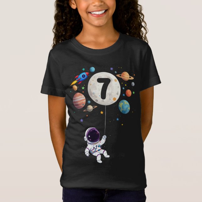 7 Year Old Birthday Planets Astronaut 7th Birthday T-Shirt (Front)