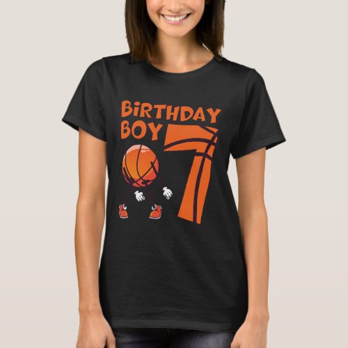 7 Year Old Boy Basketball Player 7th Birthday Bask T_Shirt