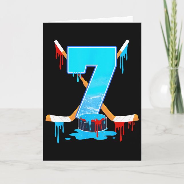 7 Year Old Boys 7th Birthday Ice Hockey Ice Cream  Card (Front)