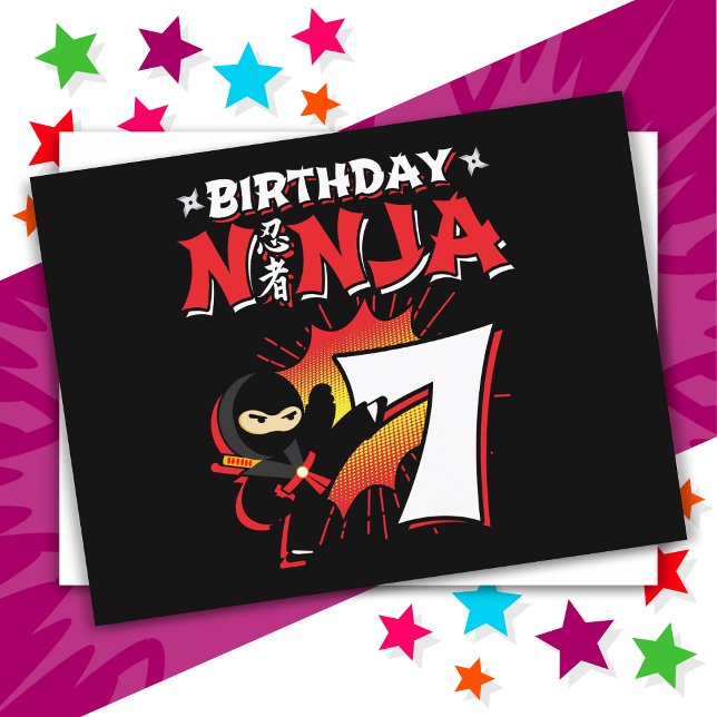7 Year Old Comic Book Style Ninja 7th Birthday Postcard (Creator Uploaded)