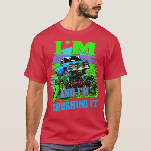 7 year old Crushing It Monster Truck 7th Birthday T_Shirt