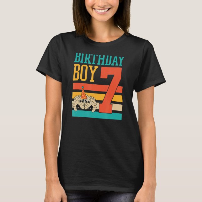 7 Year Old Cute Jumping Spider Birthday Boy Party  T-Shirt (Front)