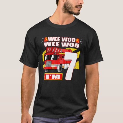7 Year Old Fire Truck Birthday T_Shirt