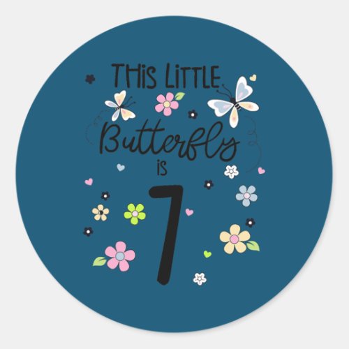 7 Year Old Floral Butterfly Birthday Girls 7th Classic Round Sticker