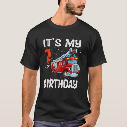 7 Year Old Gifts Kids Boys Fire Truck 7Th Birthday T_Shirt