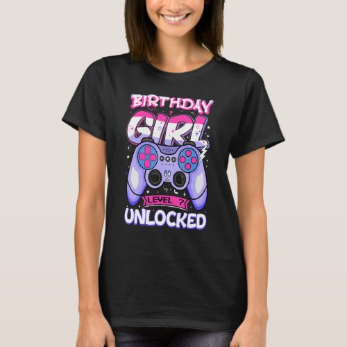7 Year Old Girl Gamer Level Unlocked 7th Birthday  T_Shirt