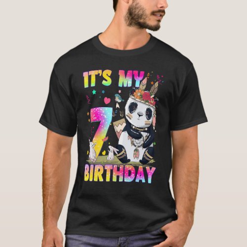 7 Year Old  Girls Teens Cute Little Panda 7th Birt T_Shirt