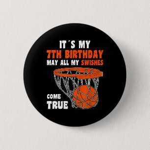 7 Year Old Happy 7th Birthday Basketball 7th Birth Button