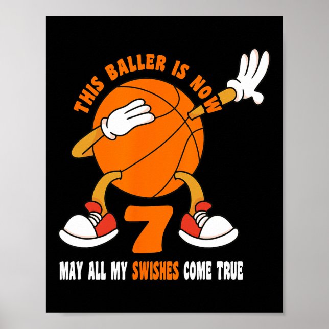 7 Year Old Happy 7th Birthday Basketball 7th Birth Poster (Front)