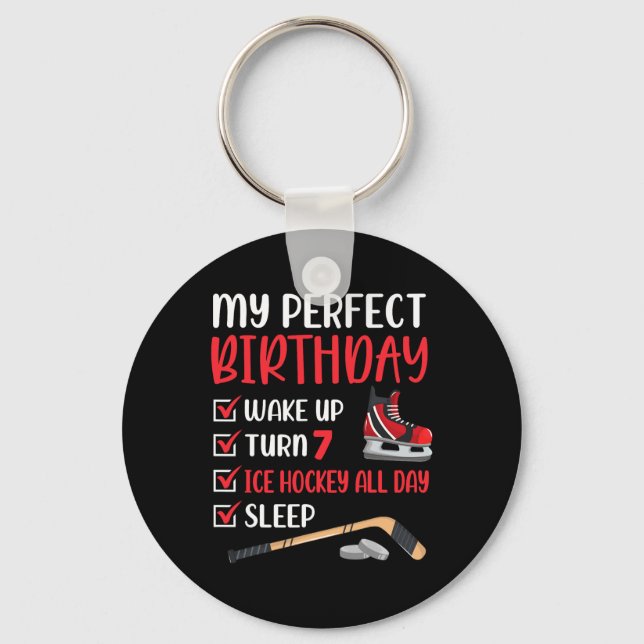 7 Year Old Ice Hockey Birthday Party 7th Boy Bday  Keychain (Front)