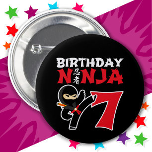 7 Year Old Karate Ninja Party Kids 7th Birthday Button