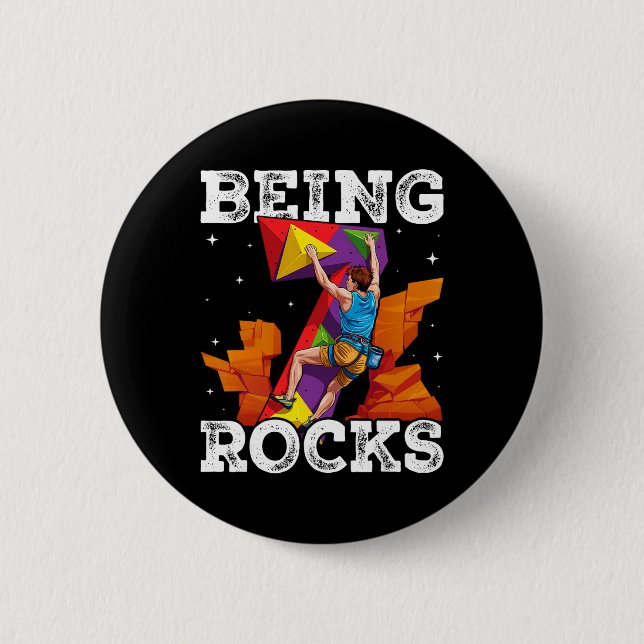 7 Year Old Rock Climbing 7th Birthday Adventures C Button (Front)