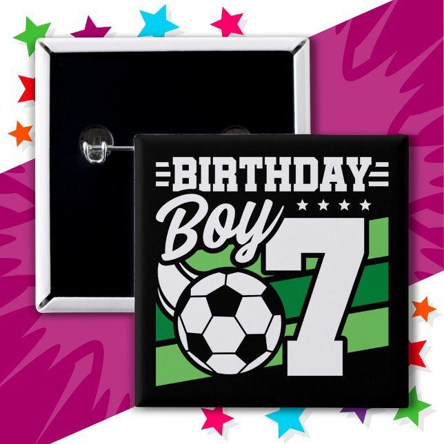 7 Year Old Soccer Football Party 7th Birthday Boy Button (Creator Uploaded)