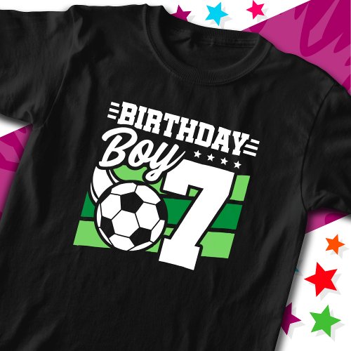 7 Year Old Soccer Football Party 7th Birthday Boy T_Shirt