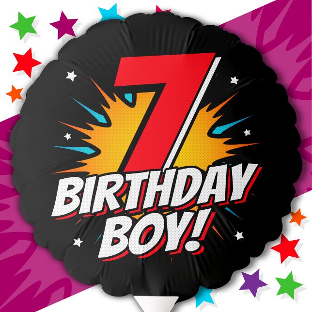 7 Year Old Superhero Birthday Boy 7th Birthday Balloon (Creator Uploaded)