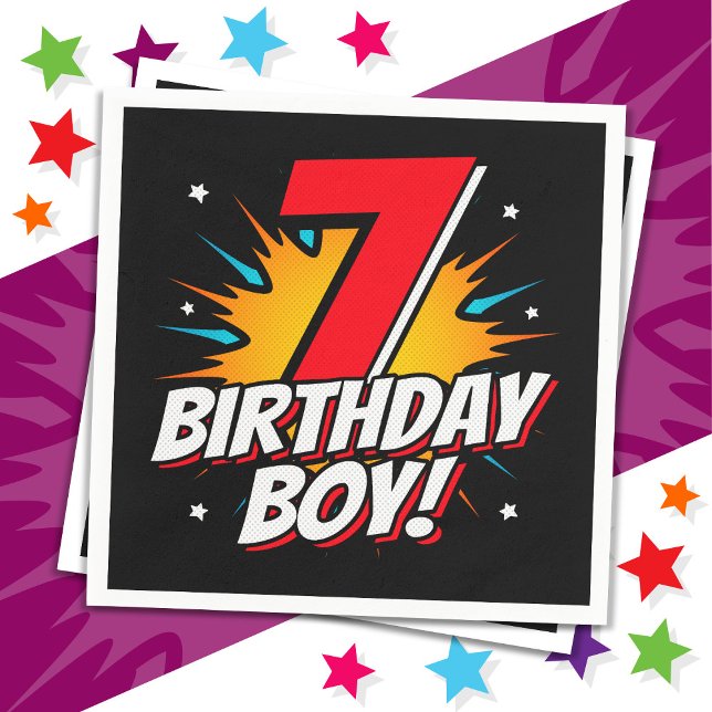 7 Year Old Superhero Birthday Boy 7th Birthday Napkins (Creator Uploaded)
