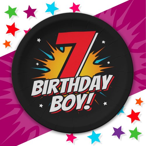 7 Year Old Superhero Birthday Boy 7th Birthday Paper Plates