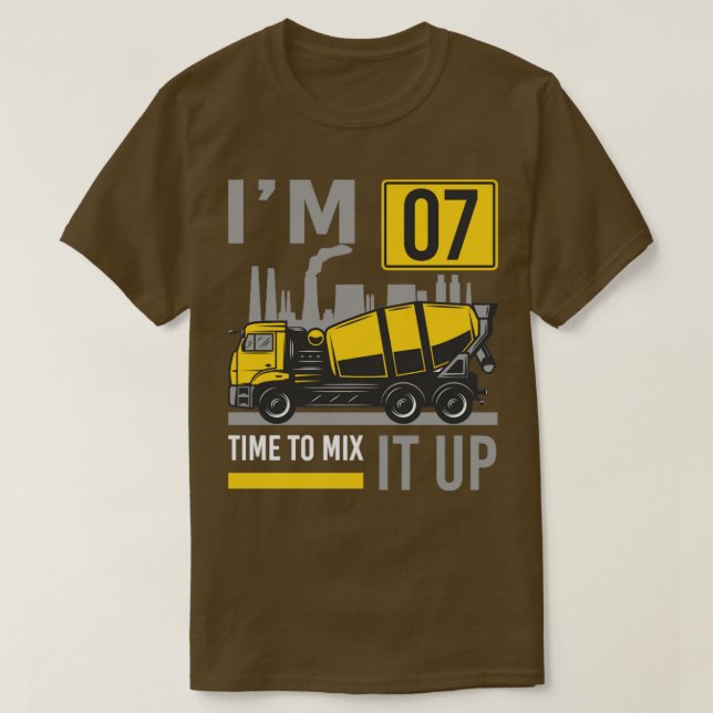 7 year old Time To Mix It Concrete Mixer Truck 7th T-Shirt (Design Front)