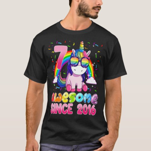 7 Year Old Unicorn Awesome Since 2016 7th Birthday T_Shirt