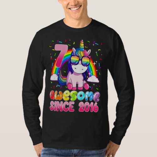 7 Year Old Unicorn Awesome Since 2016 7th Birthday T_Shirt