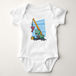 7 years 7th Birthday Mobile Crane Dinosaur Baby Bodysuit