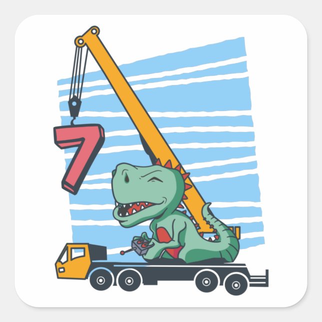 7 years 7th Birthday Mobile Crane Dinosaur Square Sticker (Front)