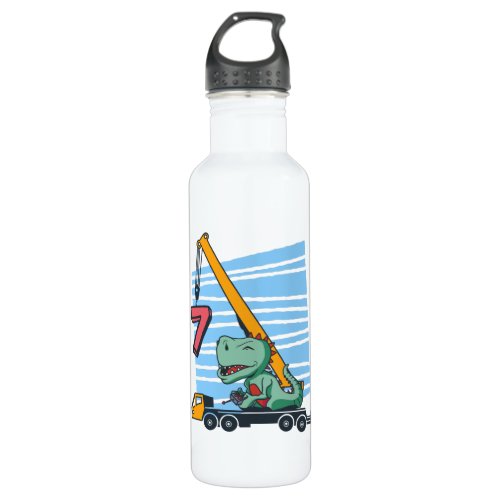 7 years 7th Birthday Mobile Crane Dinosaur Stainless Steel Water Bottle