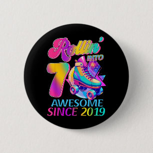 7 Years Awesome Since 2019 Hockey Theme Birthday 1 Button
