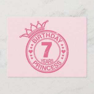 7 years - Birthday Princess - pink Postcard