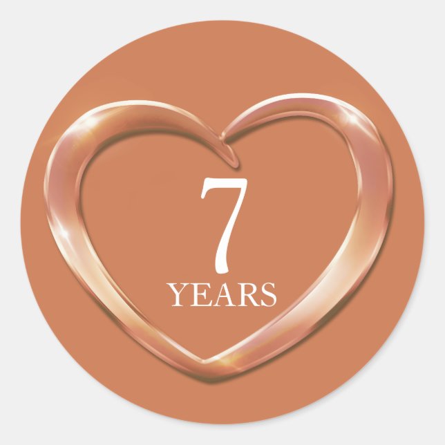 7 years copper anniversary heart stickers (Front)