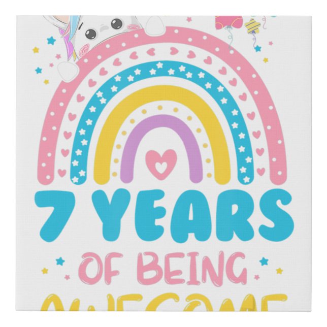7 Years of Being Awesome Rainbow 7th Birthday Unic Faux Canvas Print (Front)