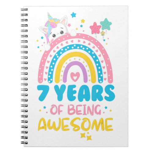 7 Years of Being Awesome Rainbow 7th Birthday Unic Notebook