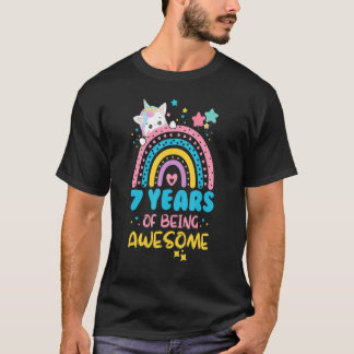 7 Years Of Being Awesome Rainbow 7th Birthday Unic T-Shirt