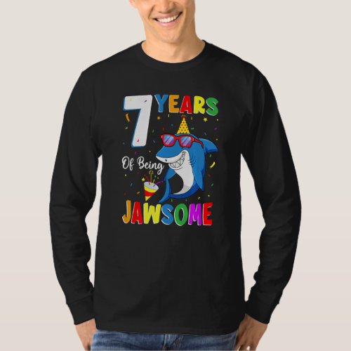 7 Years Of Being Jawsome Shark 7th Birthday 7 Year T_Shirt