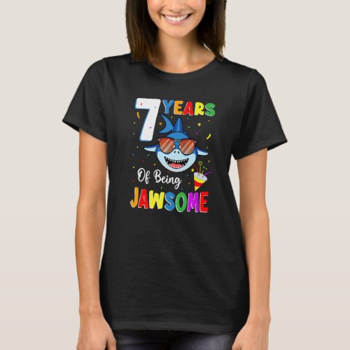 7 Years Of Being Jawsome Shark 7th Birthday 7 Year T_Shirt
