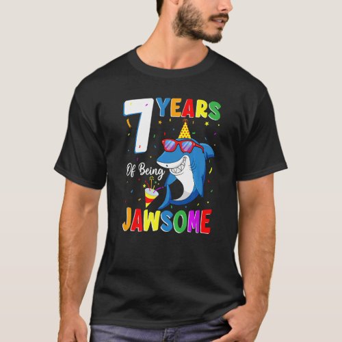 7 Years Of Being Jawsome Shark 7th Birthday 7 Year T_Shirt