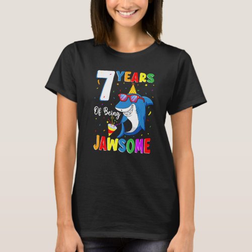 7 Years Of Being Jawsome Shark 7th Birthday 7 Year T_Shirt