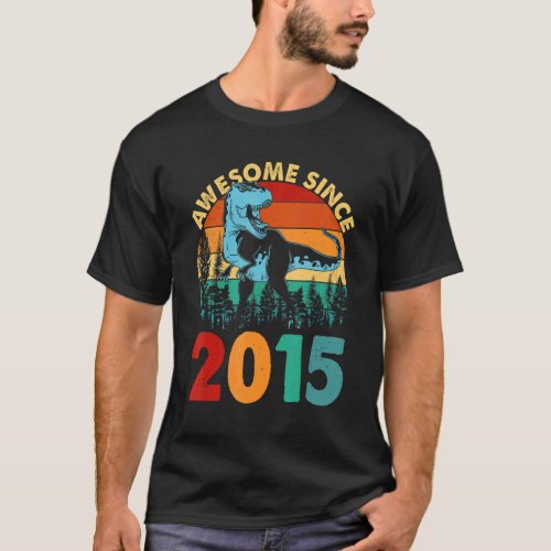 7 Years Old Awesome Since 2015 7th Birthday Dinosa T_Shirt
