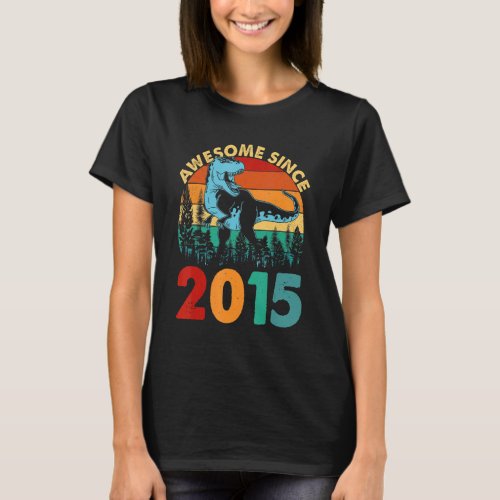 7 Years Old Awesome Since 2015 7th Birthday Dinosa T_Shirt